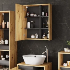 Vicco Badspiegelschrank Artisan/Grau Viola 60x75x18 cm - Badezimmerschrank mit Spiegel, Übersichtliche Organisation dank cleverer Fächeraufteilung