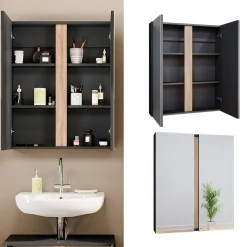 Vicco Badspiegelschrank Anthrazit Gloria 70x84x16 cm - Badezimmerschrank mit Spiegel, Unterschrank- und Hängeschrank-Kombination