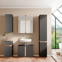 Vicco Badspiegelschrank Anthrazit Gloria 70x84x16 cm - Badezimmerschrank mit Spiegel, Unterschrank- und Hängeschrank-Kombination