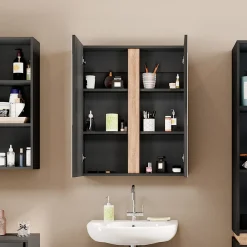 Vicco Badspiegelschrank Anthrazit Gloria 70x84x16 cm - Badezimmerschrank mit Spiegel, Unterschrank- und Hängeschrank-Kombination