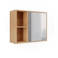 Vicco Badspiegelschrank Bambus Lucie 54x45x20 cm - Badezimmerschrank mit Spiegel, Kombination aus offenen Fächern und Türen für flexible Nutzung