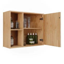 Vicco Badspiegelschrank Bambus Lucie 54x45x20 cm - Badezimmerschrank mit Spiegel, Kombination aus offenen Fächern und Türen für flexible Nutzung