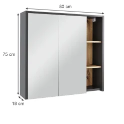 Vicco Badspiegelschrank Grau/Artisan Viola 80x75x18 cm - Badezimmerschrank mit Spiegel, Übersichtliche Organisation dank cleverer Fächeraufteilung