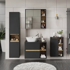 Vicco Badspiegelschrank Grau/Artisan Viola 80x75x18 cm - Badezimmerschrank mit Spiegel, Übersichtliche Organisation dank cleverer Fächeraufteilung