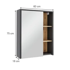 Vicco Badspiegelschrank Grau/Artisan Viola 60x75x18 cm - Badezimmerschrank mit Spiegel, Übersichtliche Organisation dank cleverer Fächeraufteilung