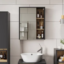 Vicco Badspiegelschrank Grau/Artisan Viola 60x75x18 cm - Badezimmerschrank mit Spiegel, Übersichtliche Organisation dank cleverer Fächeraufteilung