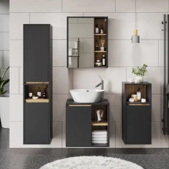 Vicco Badspiegelschrank Grau/Artisan Viola 60x75x18 cm - Badezimmerschrank mit Spiegel, Übersichtliche Organisation dank cleverer Fächeraufteilung