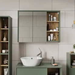 Vicco Badspiegelschrank Grün/Artisan Viola 100x75x18 cm - Badezimmerschrank mit Spiegel, Übersichtliche Organisation dank cleverer Fächeraufteilung