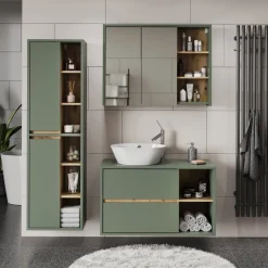 Vicco Badspiegelschrank Grün/Artisan Viola 100x75x18 cm - Badezimmerschrank mit Spiegel, Übersichtliche Organisation dank cleverer Fächeraufteilung