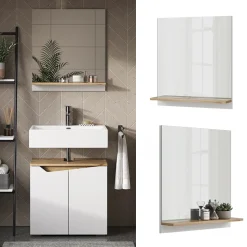 Vicco Badspiegelschrank "Marelle", Weiß/Artisan-Eiche, 60 x 67 cm mit Regal