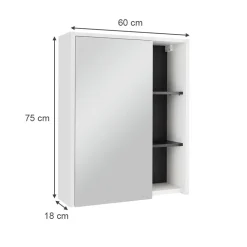 Vicco Badspiegelschrank Weiß/Grau Viola 60x75x18 cm - Badezimmerschrank mit Spiegel, Übersichtliche Organisation dank cleverer Fächeraufteilung