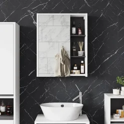 Vicco Badspiegelschrank Weiß/Grau Viola 60x75x18 cm - Badezimmerschrank mit Spiegel, Übersichtliche Organisation dank cleverer Fächeraufteilung