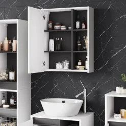 Vicco Badspiegelschrank Weiß/Grau Viola 60x75x18 cm - Badezimmerschrank mit Spiegel, Übersichtliche Organisation dank cleverer Fächeraufteilung