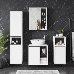 Vicco Badspiegelschrank Weiß/Grau Viola 60x75x18 cm - Badezimmerschrank mit Spiegel, Übersichtliche Organisation dank cleverer Fächeraufteilung