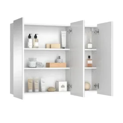 Vicco Badspiegelschrank Weiß Sola 100x80x17 cm - Badezimmerschrank mit Spiegel, Viel Stauraum oben und unten