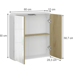 Vicco Badspiegelschrank Weiß/Eiche Arla 60x60x12 cm - Badezimmerspiegelschrank mit Spiegel, Viel Stauraum für Handtücher, Kosmetik & Pflegeprodukte