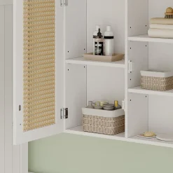 Vicco Badspiegelschrank Weiß Rosario 68x49x17 cm - Badezimmerschrank mit Spiegel, Viel Stauraum oben und unten