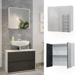 Vicco Badspiegelschrank Weiß/Anthrazit Maltin 60x58x17 cm - Badezimmerschrank mit Spiegel, Viel Stauraum oben und unten