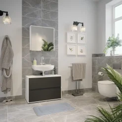 Vicco Badspiegelschrank Weiß/Anthrazit Maltin 60x58x17 cm - Badezimmerschrank mit Spiegel, Viel Stauraum oben und unten