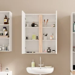 Vicco Badspiegelschrank Weiß Gloria 70x84x16 cm - Badezimmerschrank mit Spiegel, Unterschrank- und Hängeschrank-Kombination