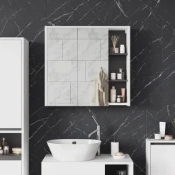 Vicco Badspiegelschrank Weiß/Grau Viola 80x75x18 cm - Badezimmerschrank mit Spiegel, Übersichtliche Organisation dank cleverer Fächeraufteilung