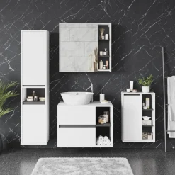 Vicco Badspiegelschrank Weiß/Grau Viola 80x75x18 cm - Badezimmerschrank mit Spiegel, Übersichtliche Organisation dank cleverer Fächeraufteilung