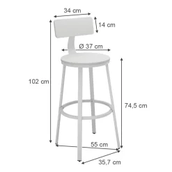 Vicco Barhocker Caracas, Hocker für die Bar, Weiß, 34 x 102 cm 2er Set