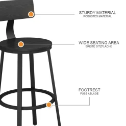 Vicco Barhocker Caracas, Hocker für die Bar, Schwarz, 34 x 102 cm 2er Set