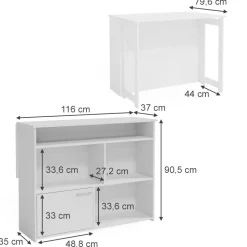 Vicco Bartisch Dominic, Bartresen für Esszimmer, Weiß, 116 x 37 cm 4X offene Fächer und 1x Tür