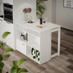 Vicco Bartisch Dominic, Bartresen für Esszimmer, Weiß, 116 x 37 cm 4X offene Fächer und 1x Tür