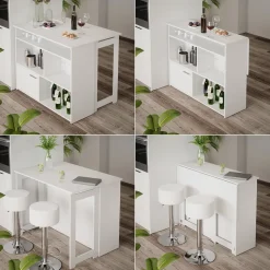 Vicco Bartisch Dominic, Bartresen für Esszimmer, Weiß, 116 x 37 cm 4X offene Fächer und 1x Tür