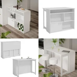 Vicco Bartisch Dominic, Bartresen für Esszimmer, Weiß, 116 x 37 cm 4X offene Fächer und 1x Tür