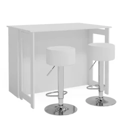 Vicco Bartisch-Set Dominic, Bartresen und Hocker, Weiß, 116 x 37 cm mit 2 Barhockern