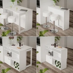 Vicco Bartisch-Set Dominic, Bartresen und Hocker, Weiß, 116 x 37 cm mit 2 Barhockern