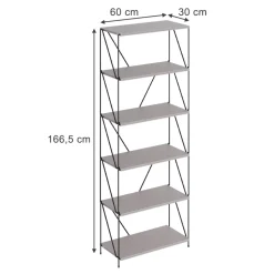 Vicco Bücherregal "Ravix", Greige/Schwarz, 60 x 166.5 cm