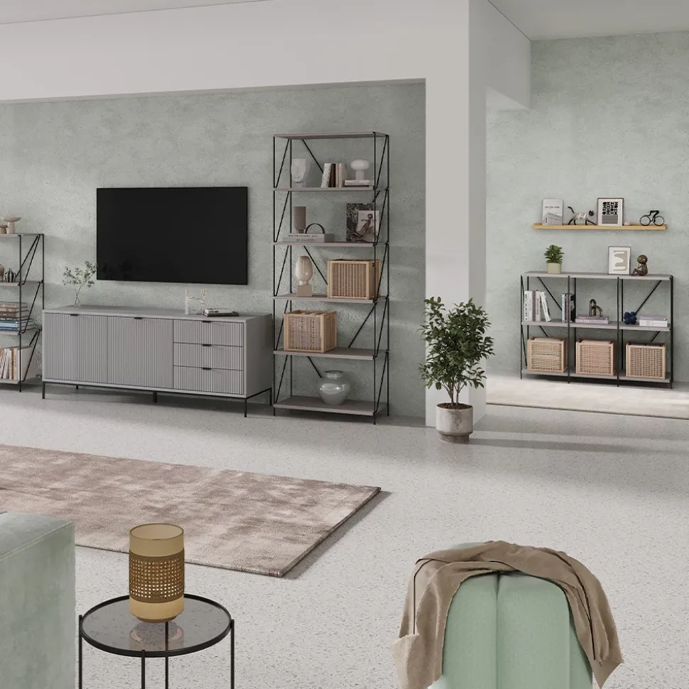 Vicco Bücherregal "Ravix", Greige/Schwarz, 90 x 71 cm