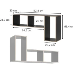 Vicco Bücherregal Tetrix, Regal für Bücher, Anthrazit, 112.8 x 56.4 cm 2er Set