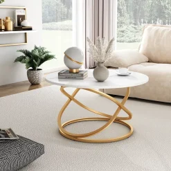 Vicco Couchtisch "Calgary", Weiß/Gold, 79.5 x 62 cm mit große Arbeitsfläche