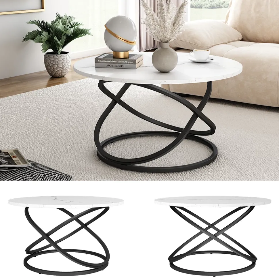 Vicco Couchtisch "Calgary", Weiß/Schwarz, 79.5 x 62 cm mit großer Arbeitsfläche