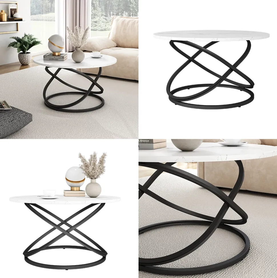 Vicco Couchtisch "Calgary", Weiß/Schwarz, 79.5 x 62 cm mit großer Arbeitsfläche