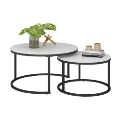 Vicco Couchtisch Set Montreal, 2-teiliger Sofatisch, Marmor Weiß, 77 x 40 cm 2 Teile