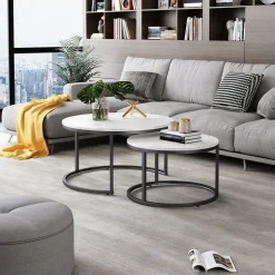 Vicco Couchtisch Set Montreal, 2-teiliger Sofatisch, Marmor Weiß, 77 x 40 cm 2 Teile