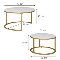 Vicco Couchtisch Set Montreal, 2-teiliger Sofatisch, Weiß/Gold, 77 x 40 cm 2 Teile