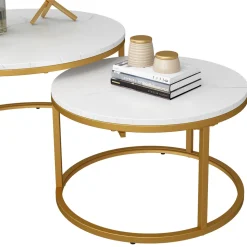 Vicco Couchtisch Set Montreal, 2-teiliger Sofatisch, Weiß/Gold, 77 x 40 cm 2 Teile