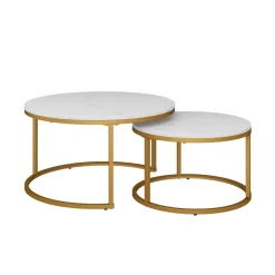 Vicco Couchtisch Set Montreal, 2-teiliger Sofatisch, Weiß/Gold, 77 x 40 cm 2 Teile