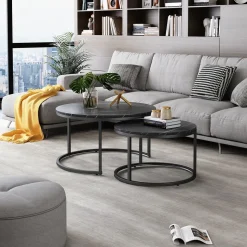 Vicco Couchtisch-Set "Montreal", Schwarz/Schwarzer Marmor, 77 x 40 cm 2 Teile