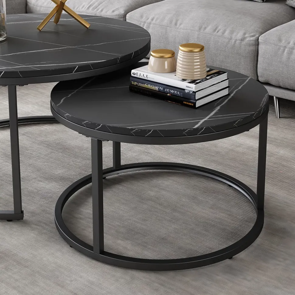 Vicco Couchtisch-Set "Montreal", Schwarz/Schwarzer Marmor, 77 x 40 cm 2 Teile