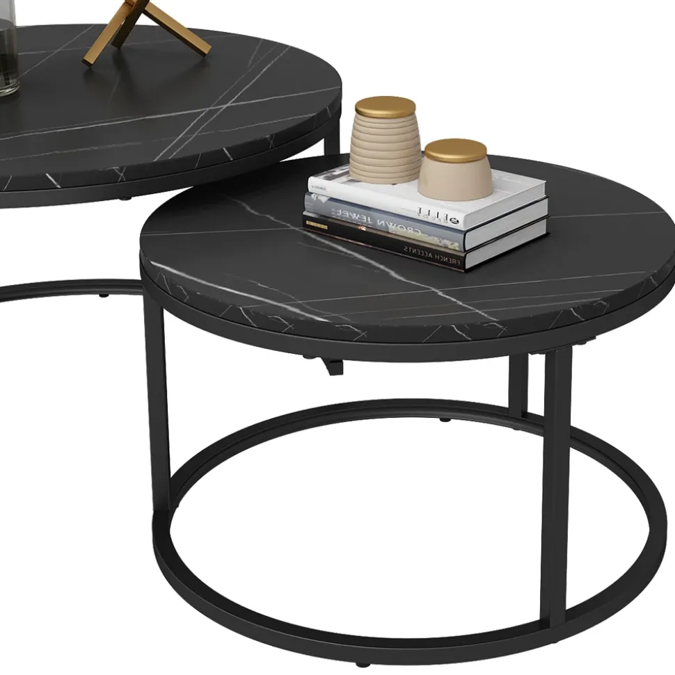 Vicco Couchtisch-Set "Montreal", Schwarz/Schwarzer Marmor, 77 x 40 cm 2 Teile