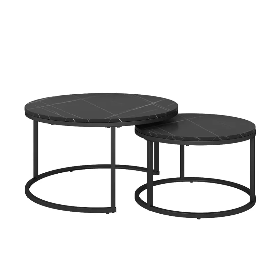 Vicco Couchtisch-Set "Montreal", Schwarz/Schwarzer Marmor, 77 x 40 cm 2 Teile
