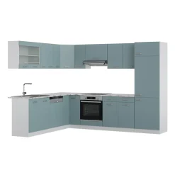 Vicco Eckküche R-Line, Küchenzeile in L-Form, Blau-Grau/Weiß, 227 x 287 cm, AP Marmor